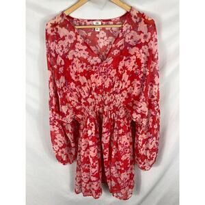 River Island Floral Smocked Long Sleeve Dress Pink Size 16